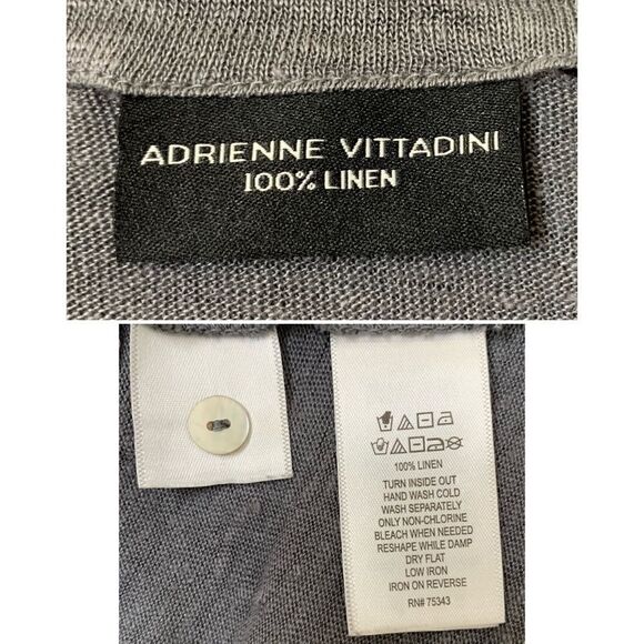 Adrienne Vittadini 100% Linen Scoop Neck Gray Top, Sz Small - Picture 11 of 12